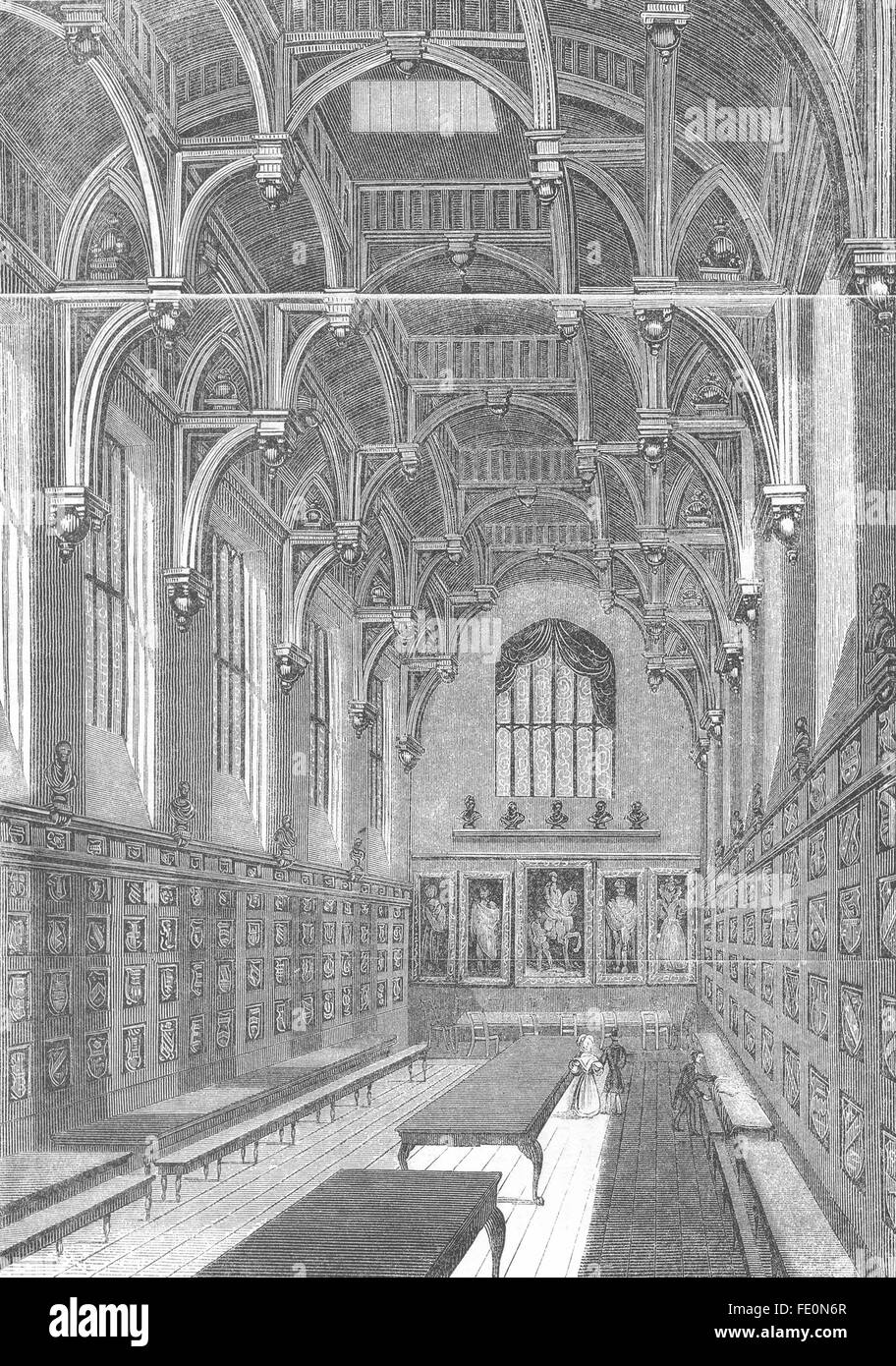 LONDON: Middle Temple Hall, antiken print 1845 Stockfoto