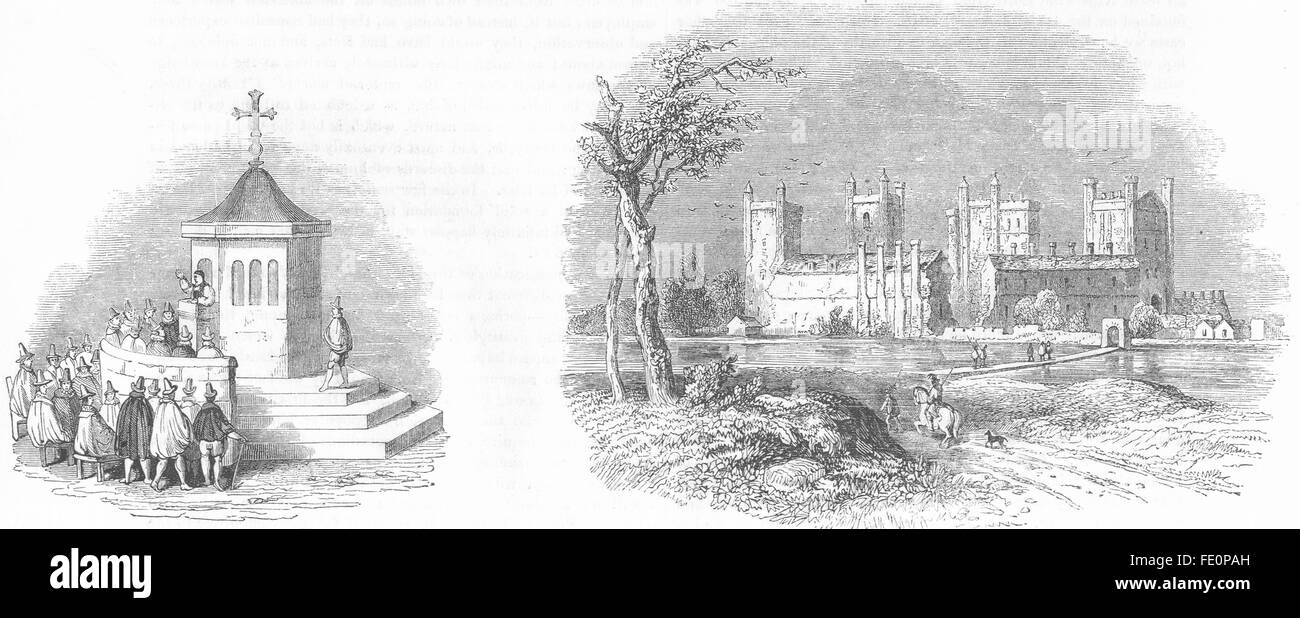 RELIGIÖS: Predigt, St Pauls Kreuz; Basing House, Antique print 1845 Stockfoto