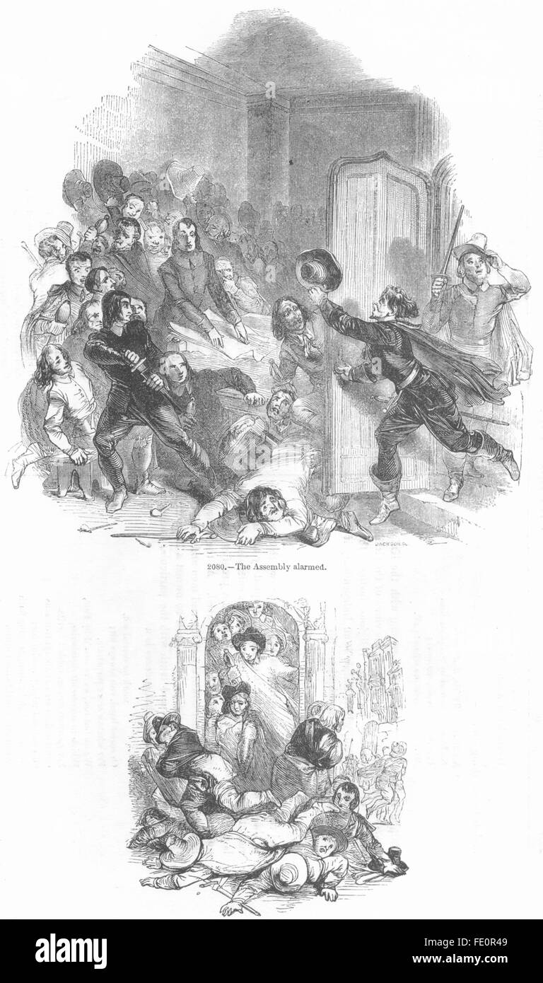 Gesellschaft: Montage alarmiert; Dispergieren, antique print 1845 Stockfoto