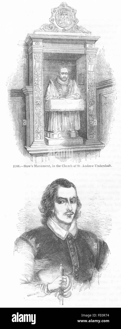 Sehenswürdigkeiten: Stow, St. Andrew Undershaft; Donne, antique print 1845 Stockfoto