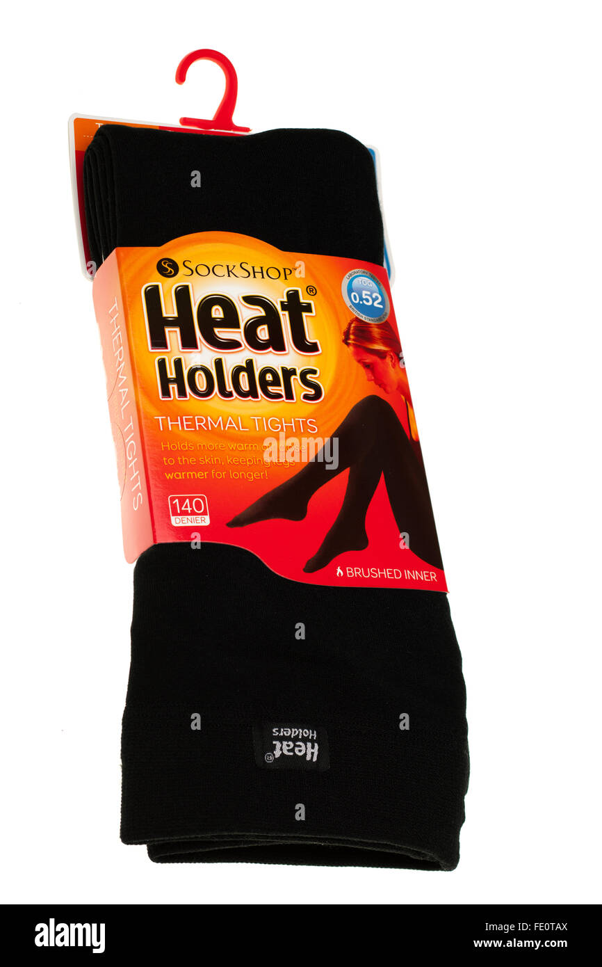 Packung von Hitze Inhaber 140 Denier thermische Strumpfhosen mit gebürstetem inneren Stockfoto