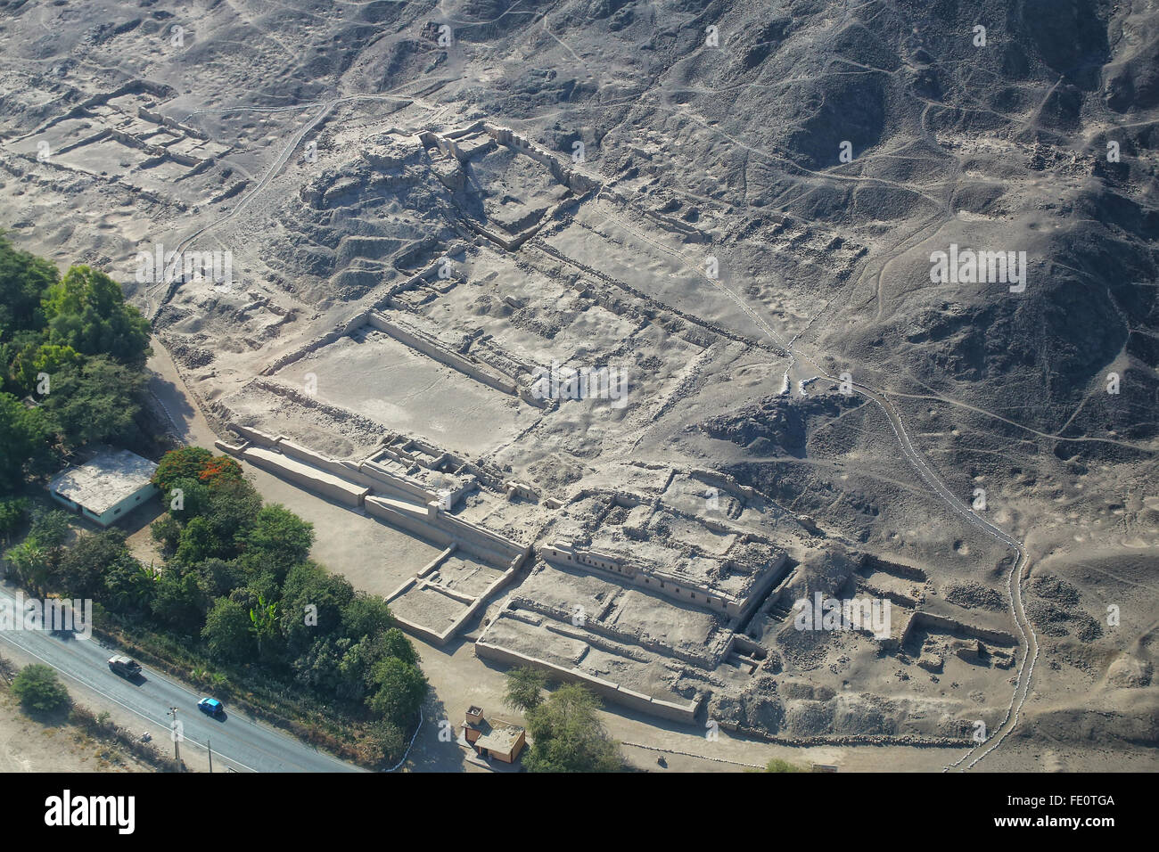 Luftaufnahme des antiken Ruinen in der Nähe von Nazca in Peru. Stockfoto