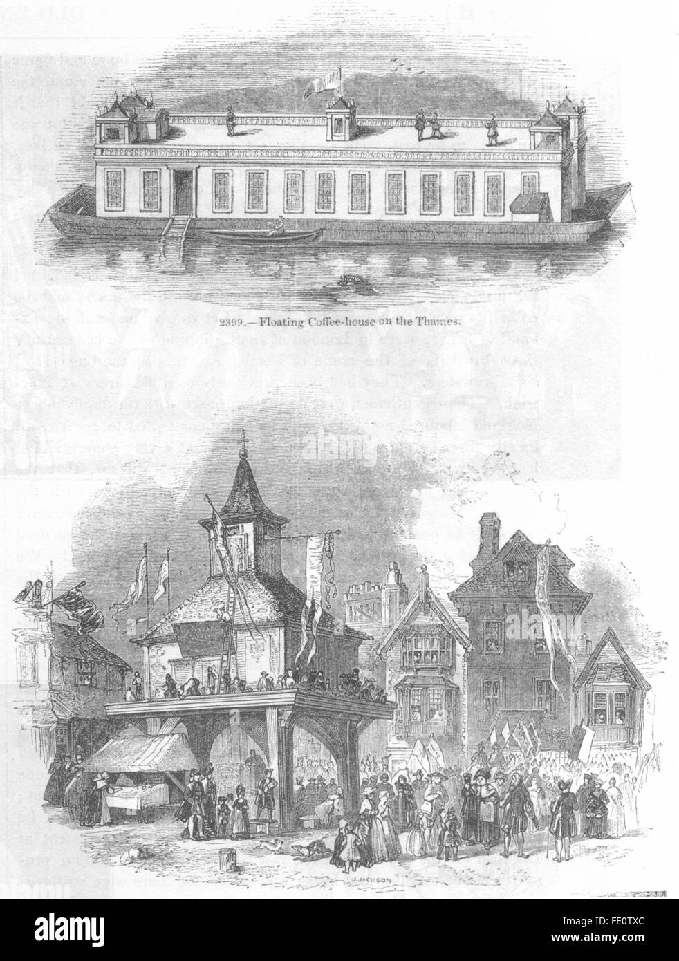 STRATFORD: Schwebende Kaffeehaus, Themse; Jubiläum, antiken print 1845 Stockfoto