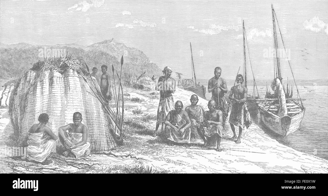 Ostafrika: Native Chefs mit ihren Schiffen am Tanganjikasee. Tribal, 1893 Stockfoto