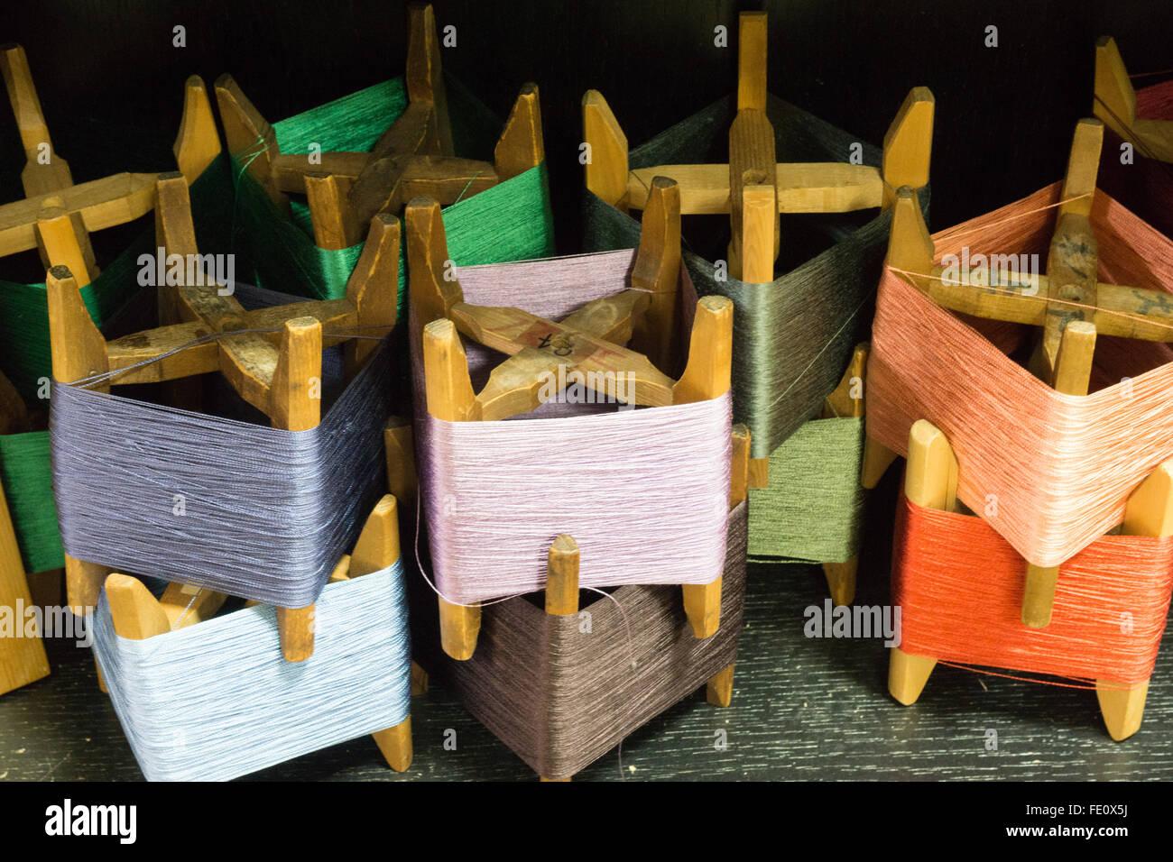 Spindeln für Nähen Seide in Japan Stockfoto