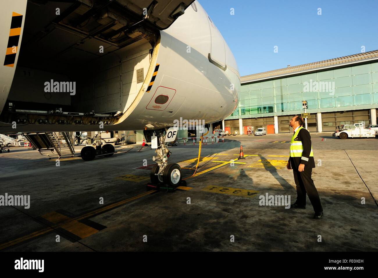 Pilot Überprüfung Passagierflugzeug Airbus A321 Stockfoto