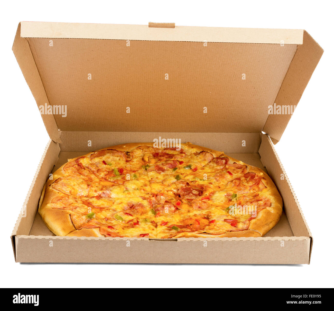 Leckere Pizza in box Stockfoto