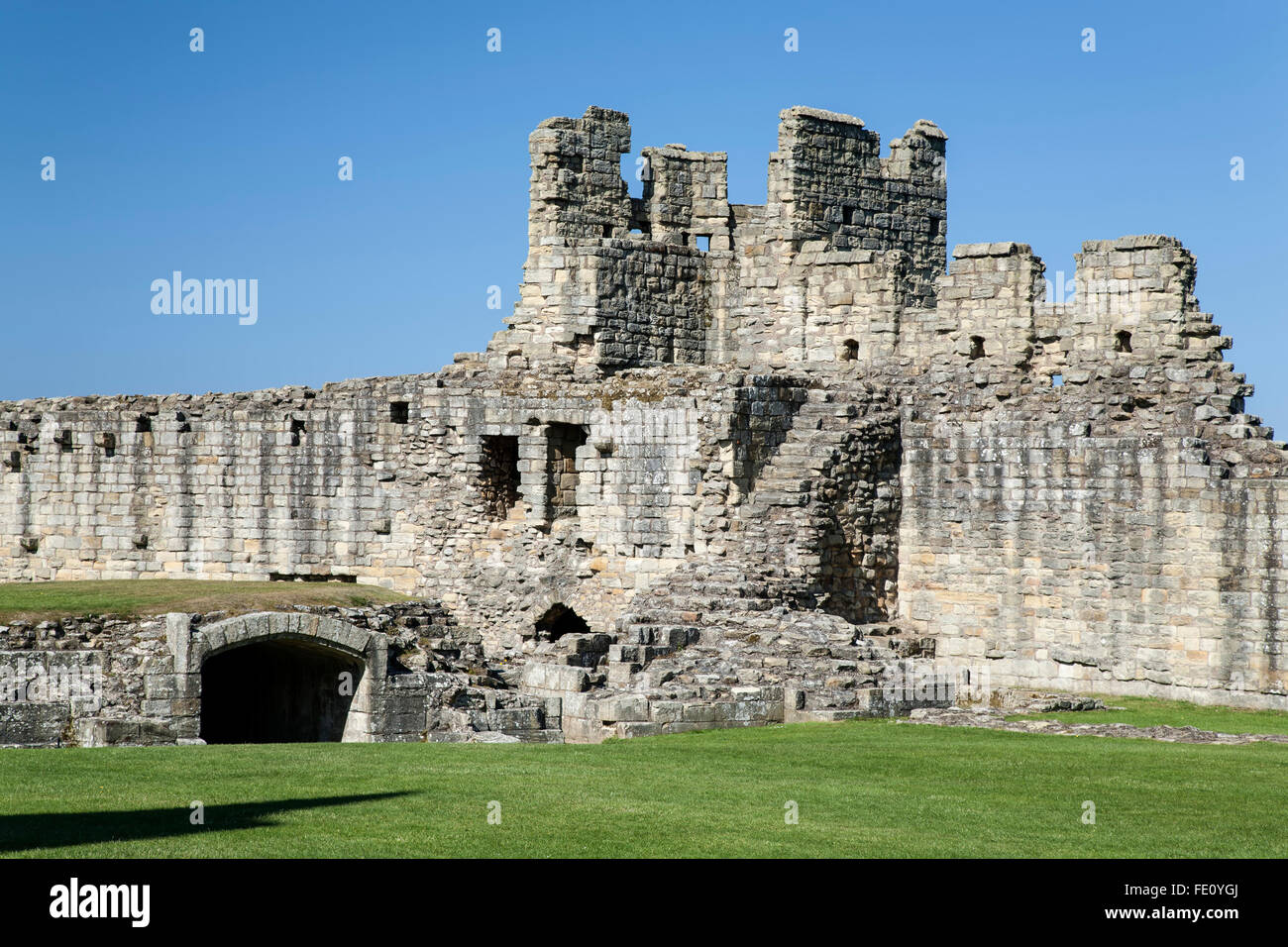 Zerstörten Mauern, Warkworth Castle, Warkworth Castle, England, Vereinigtes Königreich Stockfoto