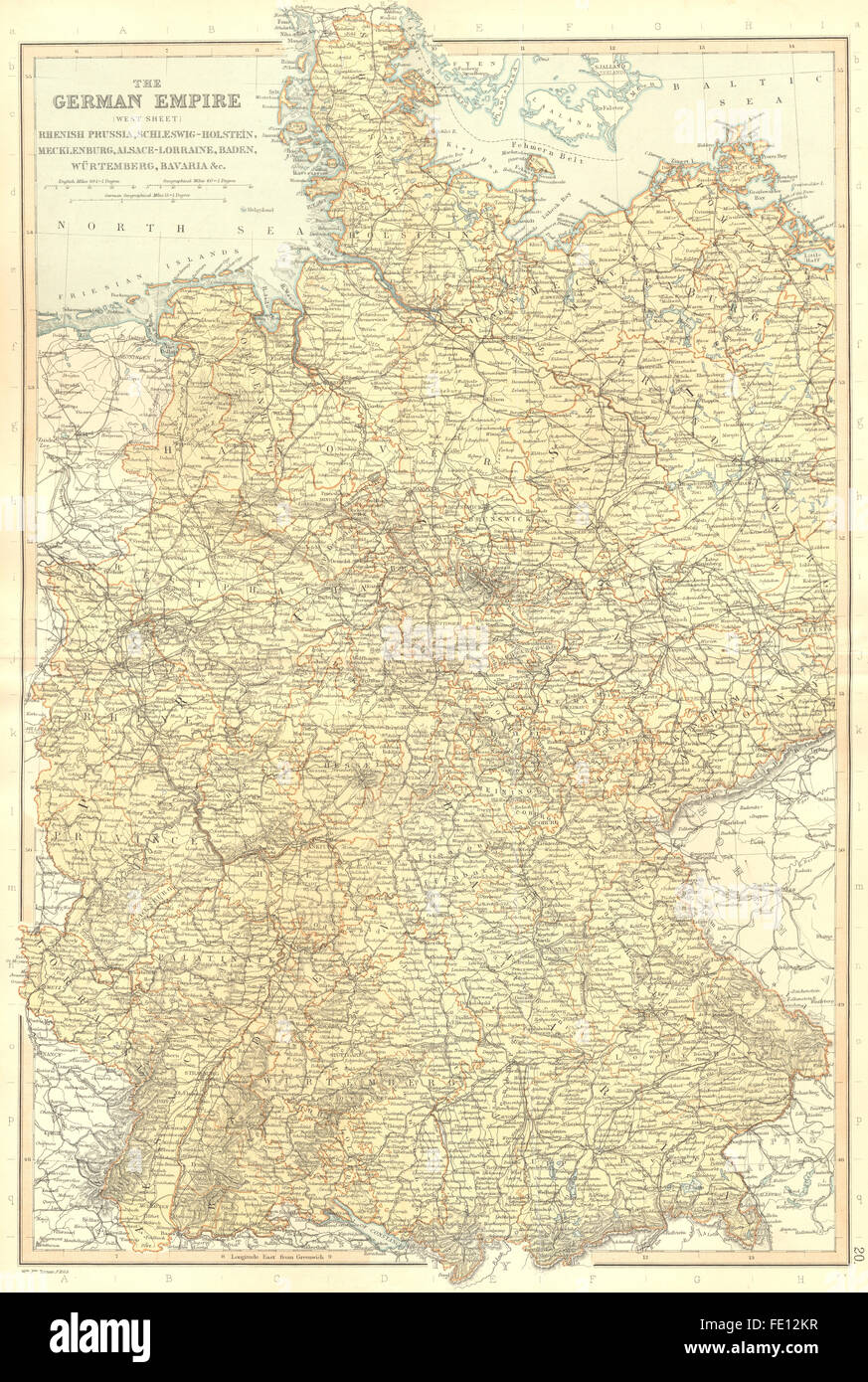 Deutsches Reich WEST: Rheinische Preußen Schleswig Elsass Bayern. BLACKIE, 1893 Karte Stockfoto