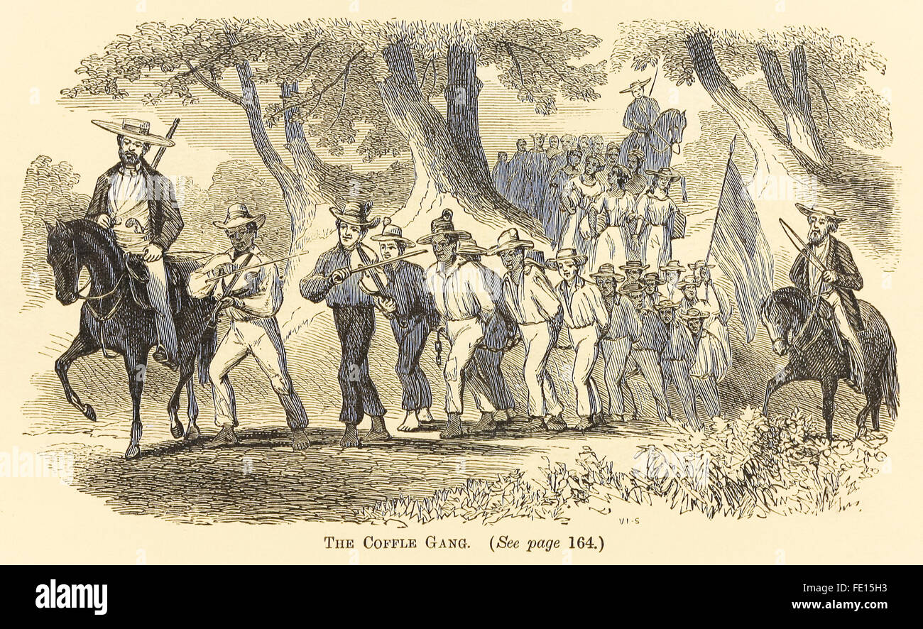 "Coffle Gang" von "The unterdrückt Buch über Sklaverei!" von George W. Carleton, Kupferstich von Van Ingen & Snyder. Siehe Beschreibung für mehr Informationen. Stockfoto