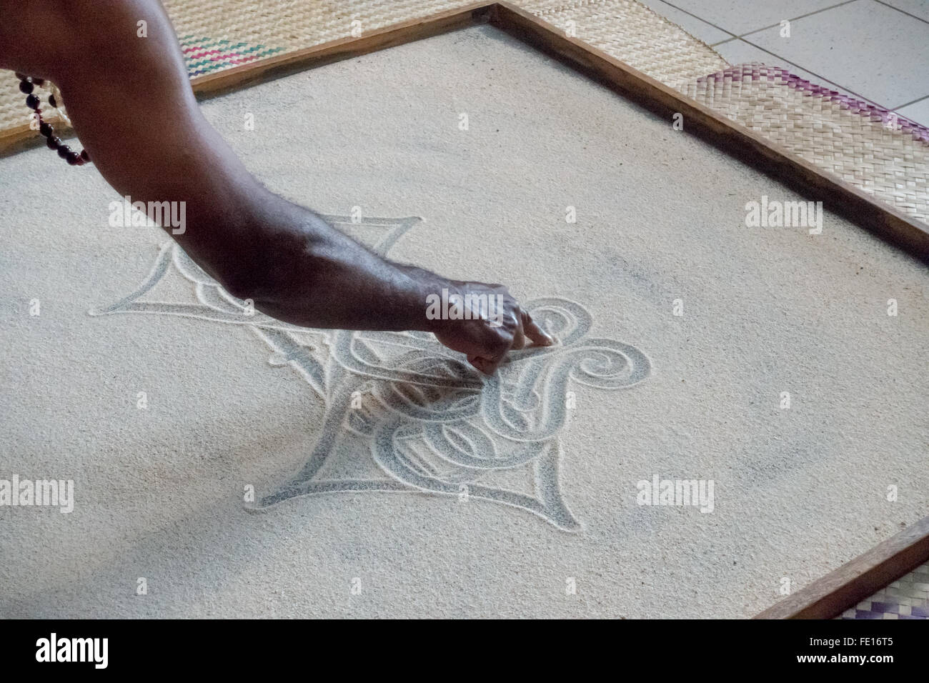 Vanuatu Sand Zeichnung (Sandroing). Stockfoto