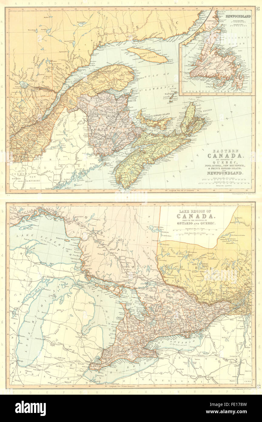 MARITIMES Kanada: Quebec NS New Brunswick Neufundland. BLACKIE, 1893 alte Karte Stockfoto