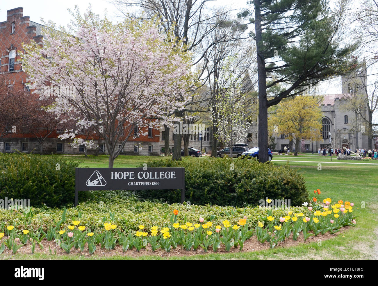 HOLLAND, MI - 3.Mai: Hope College, deren Campus hier gezeigt ist, absolvierte seine größte Abschlussklasse von 766 am 3. Mai 2015. Stockfoto