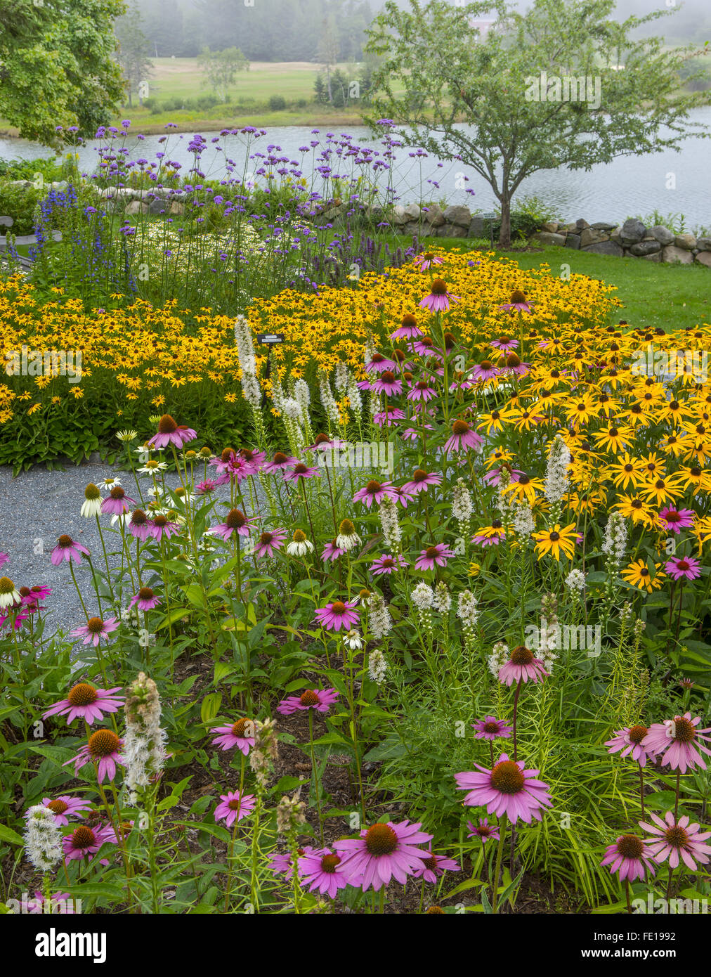 Southwest Harbor, Maine: Blühenden Gärten und Wege in der Charlotte Rhoades Park und Schmetterlingsgarten Stockfoto
