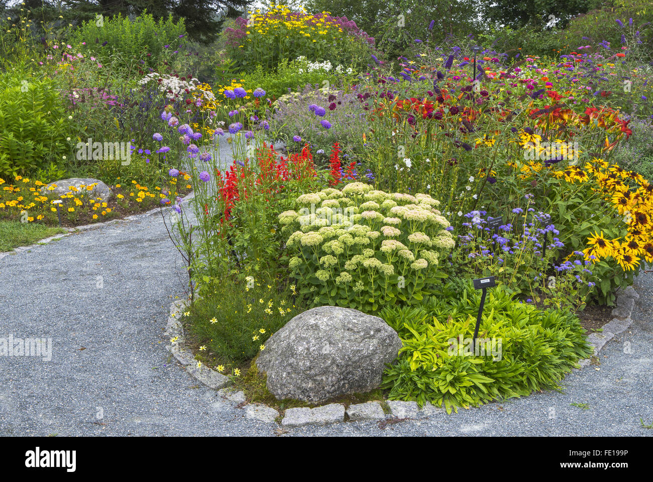 Southwest Harbor, Maine: Blühenden Gärten und Wege in der Charlotte Rhoades Park und Schmetterlingsgarten Stockfoto