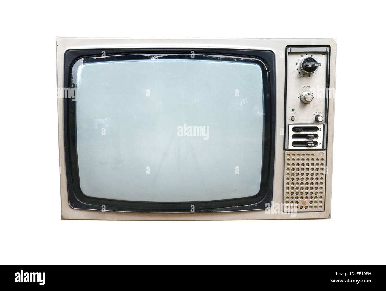 Alte Vintage TV isoliert auf weißem Hintergrund Stockfoto