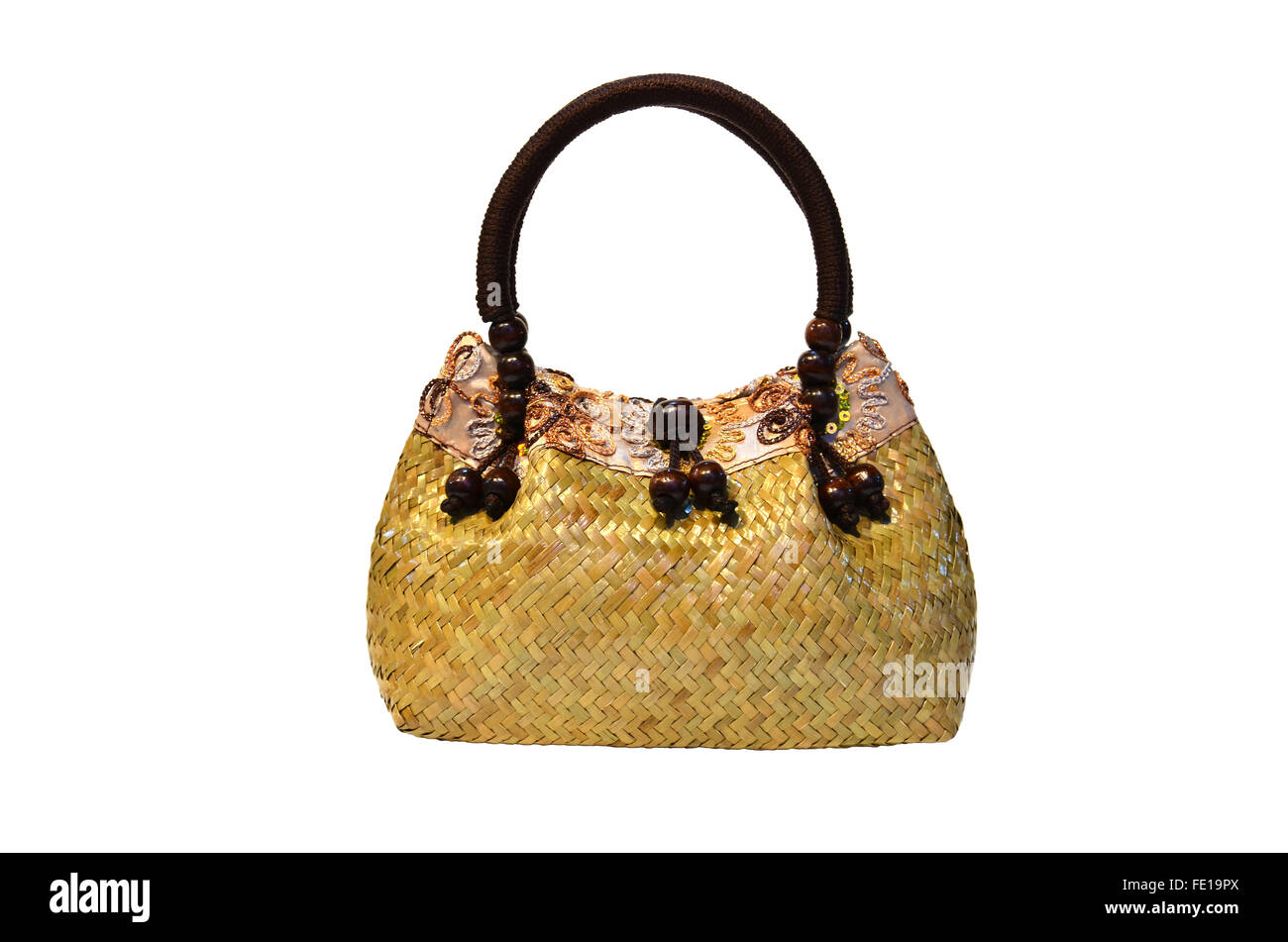 Bambus geflochtenen Tasche auf weißem Hintergrund Stockfoto