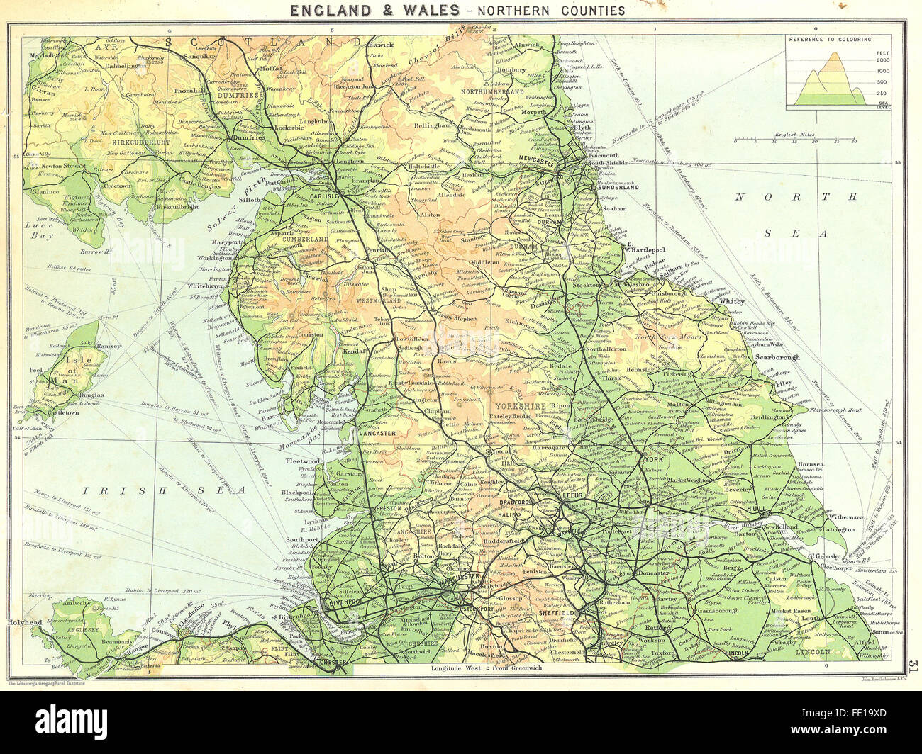 ENGLAND: England Wales-Nord, 1900 Antike Landkarte Stockfoto