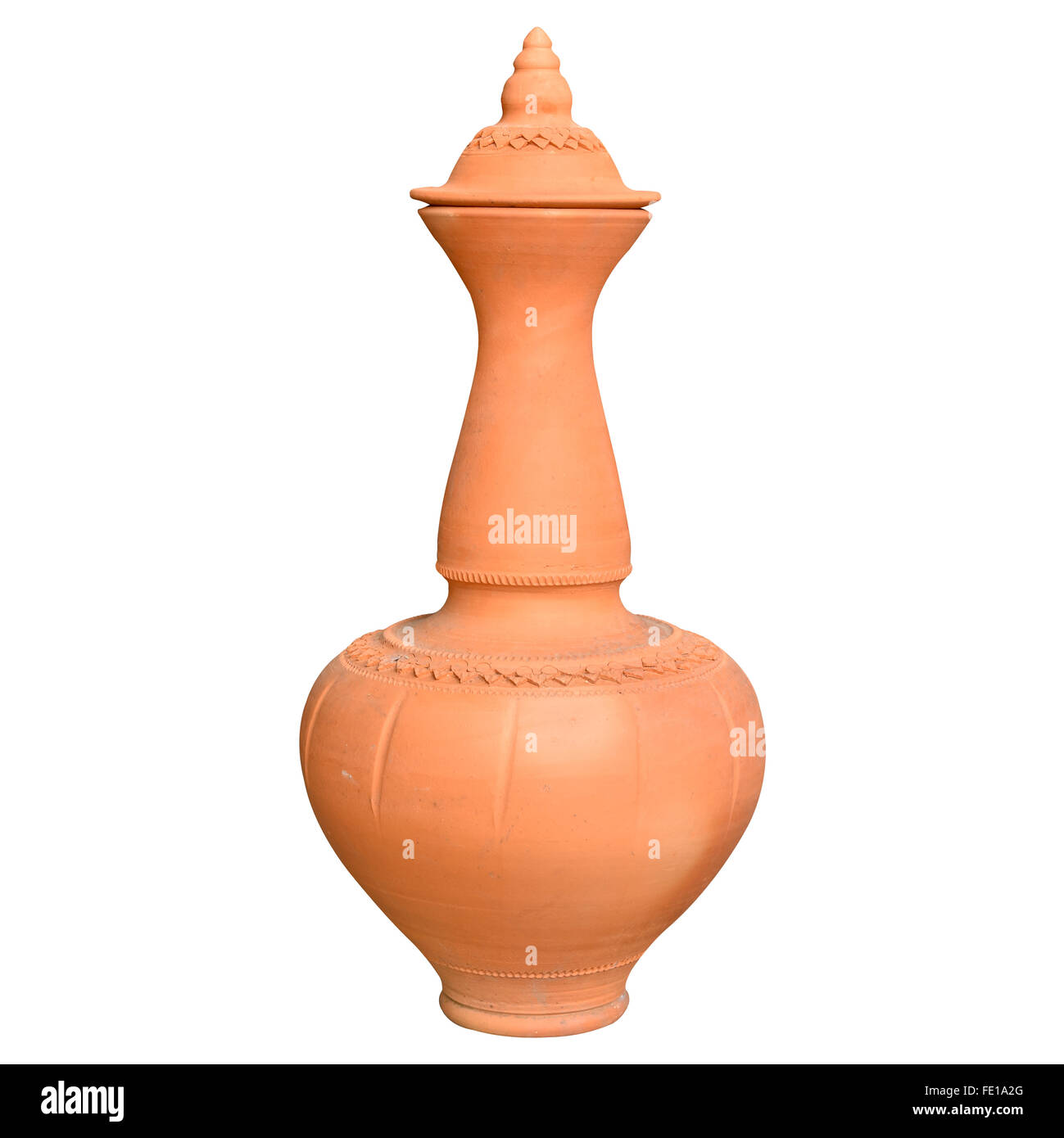 Schön bemalte Vase auf einem reinen weißen Hintergrund Stockfoto