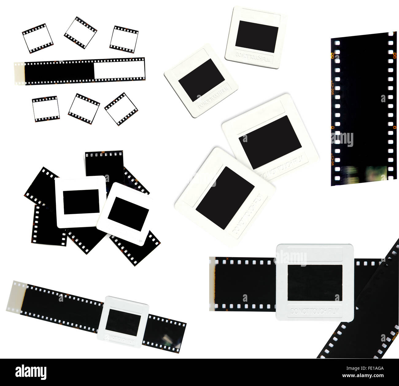 35mm Film- und Dia-Rahmen isoliert auf weißem Hintergrund Stockfoto