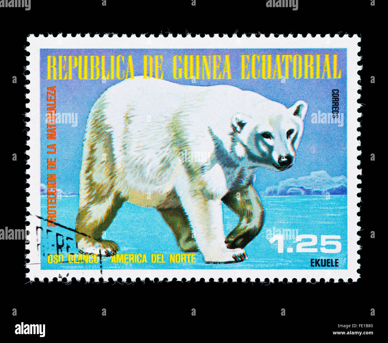 Briefmarke aus Äquatorial-Guinea, die Darstellung eines Eisbären ((Ursus Maritimus) Stockfoto