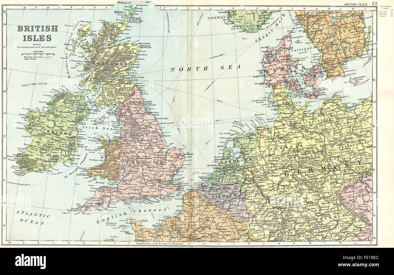 Britischen Inseln; Deutschland-Belgien-Niederlande, 1905 Antike Landkarte Stockfoto