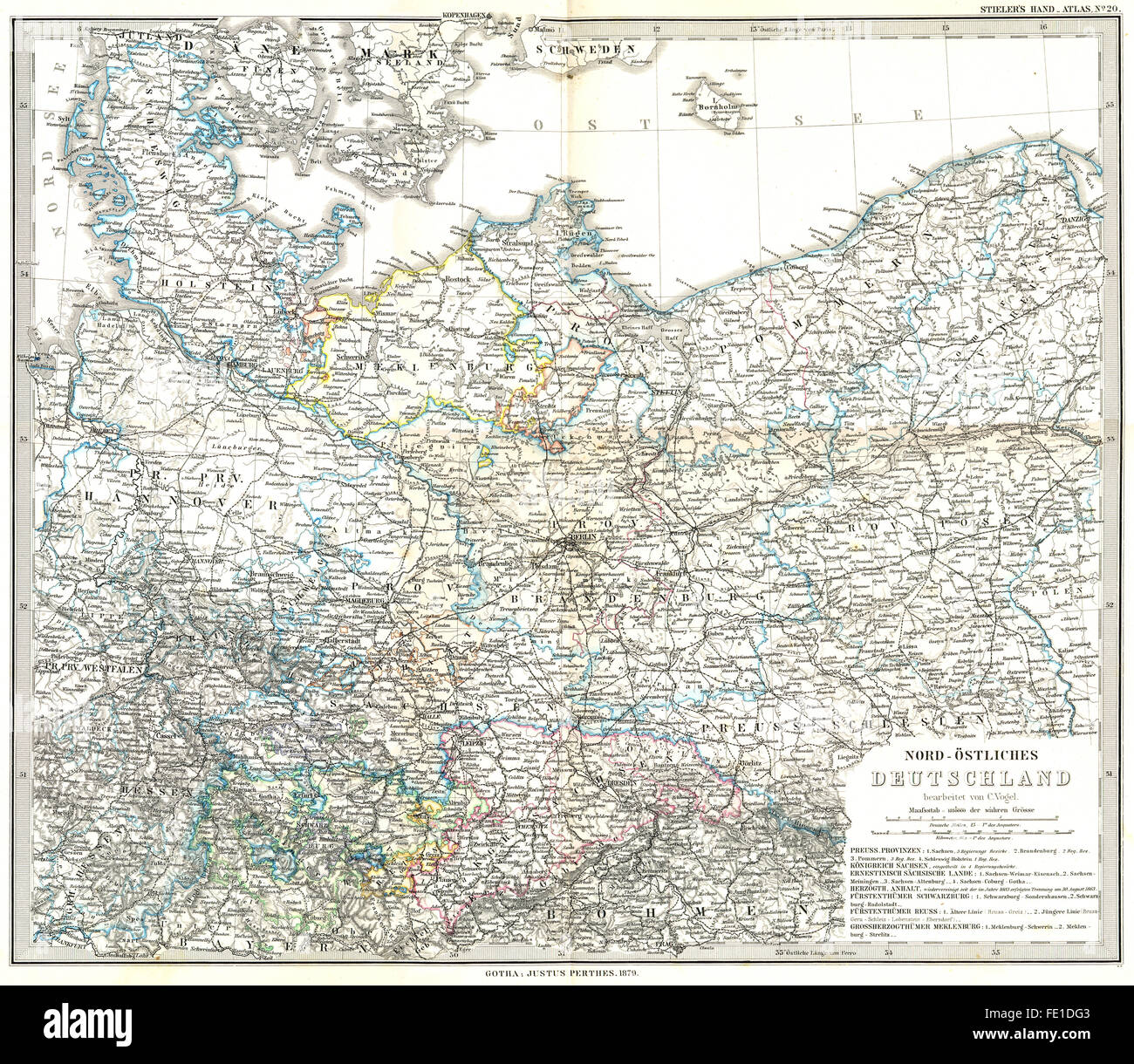 Deutschland: Nord-Ostliches Deutschland, 1879 Antike Landkarte Stockfoto