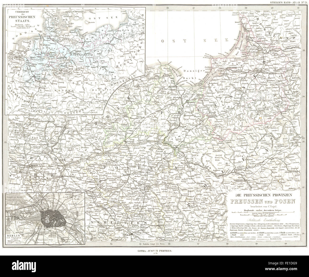 Polen: Preussen Posen; Berlin Preußen, 1879 Antike Landkarte Stockfoto