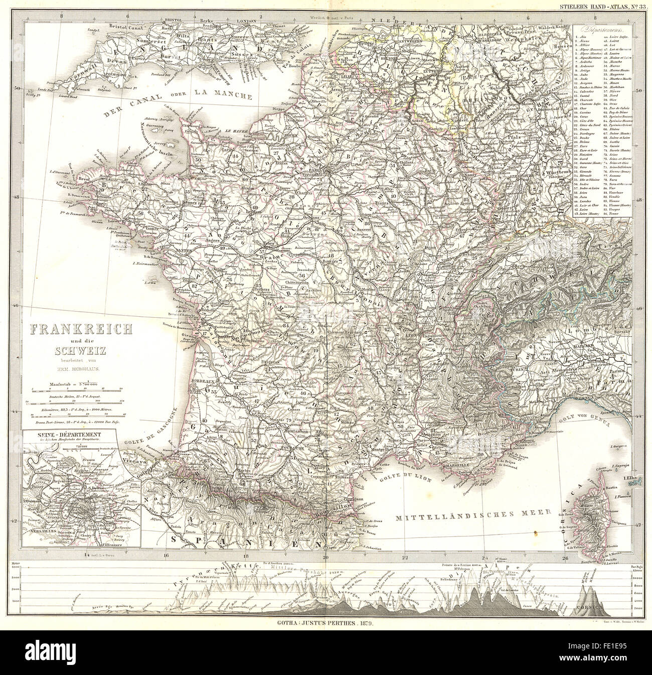 FRANKREICH: Frankreich Schweiz; Seine Abteilung, 1879 Antike Landkarte Stockfoto