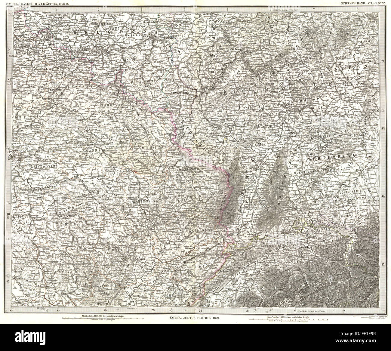 Frankreich: Frankreich NE Württemberg, 1879 Antike Landkarte Stockfoto