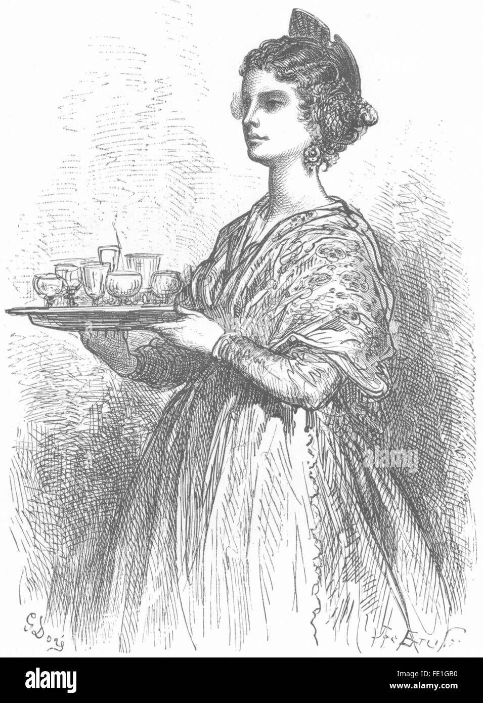 Spanien: Valencia Kellnerin, antique print 1881 Stockfoto
