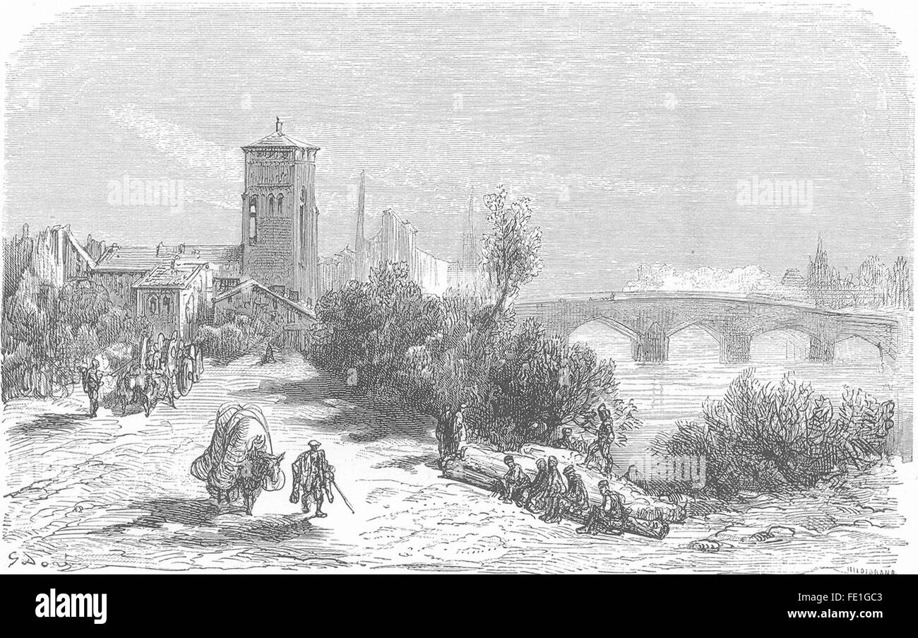 Spanien: Banken von AAS, Palencia, antique print 1881 Stockfoto