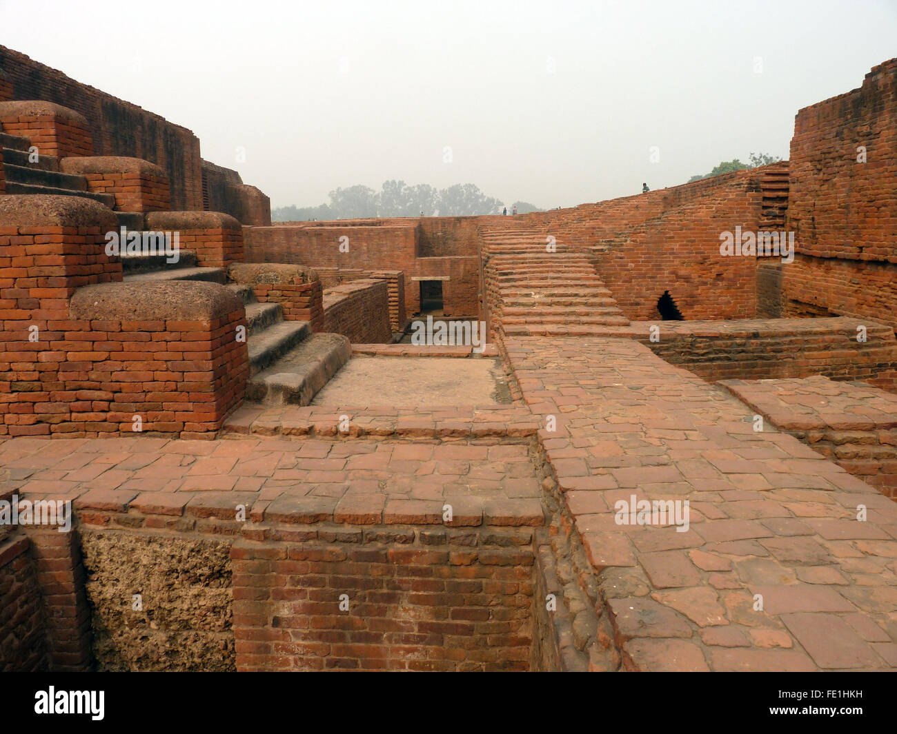 Ausgegrabenen Ruinen von Universität von Nalanda oder Nalanda Mahavihara, einem großen buddhistischen Kloster Stockfoto