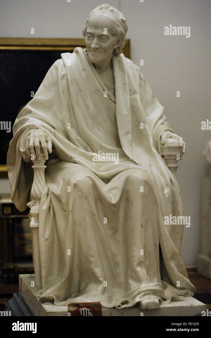 Voltaire, François-Marie Arouet genannt (1694-1778). Französischer Schriftsteller. Skulptur von Jean-Antoine Houdon (1741-1828), 1781. Die Eremitage. Sankt Petersburg. Russland. Stockfoto