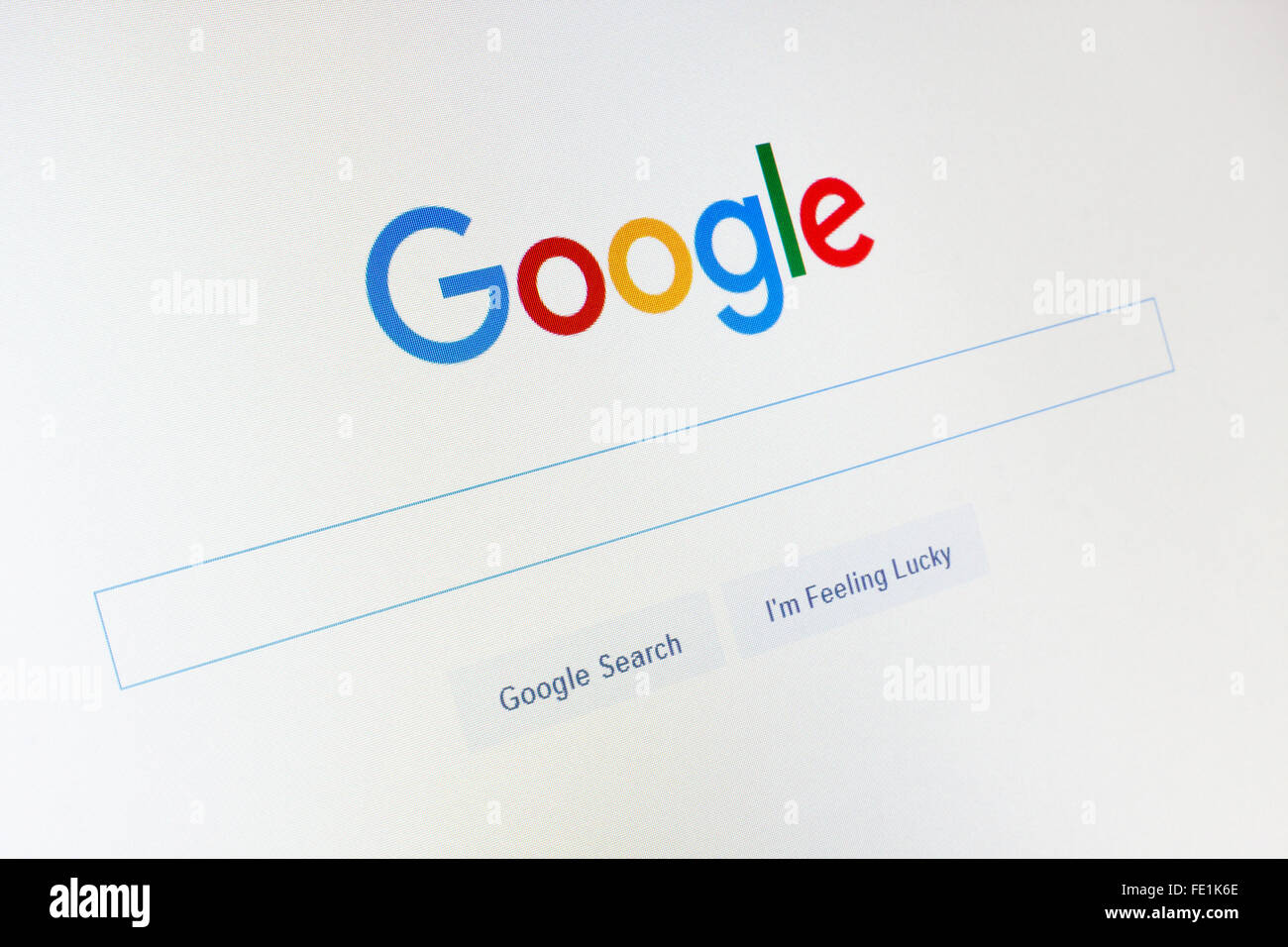 DANZIG, POLEN - 14. NOVEMBER 2015. Google.com Homepage und Cursor auf dem Bildschirm. Nur zur redaktionellen Verwendung Stockfoto