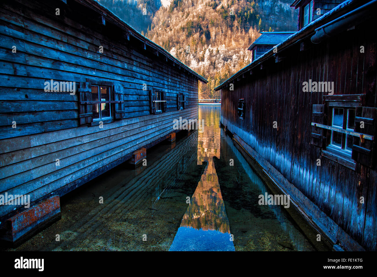 Königsee Bootshäuser Stockfoto