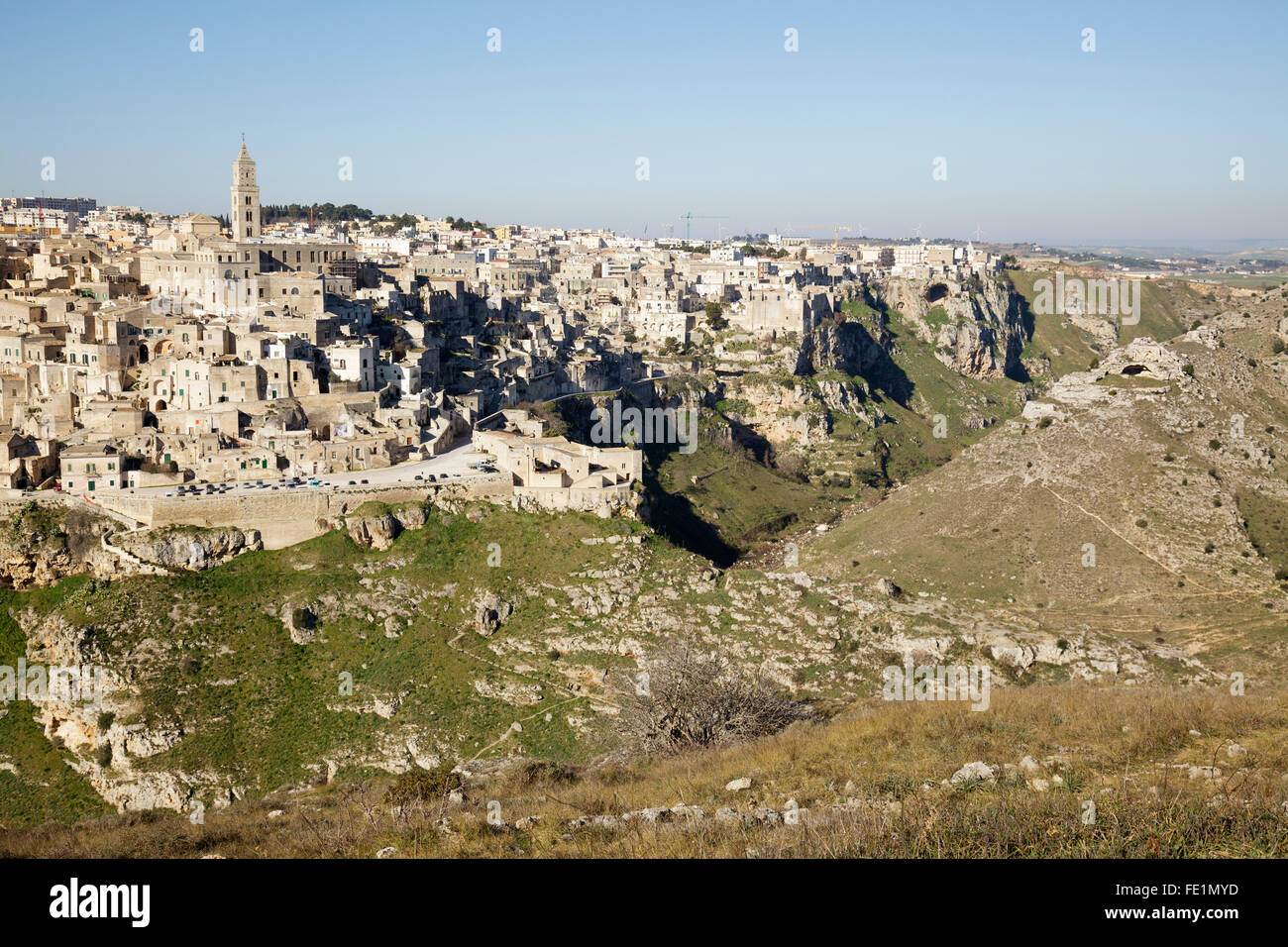 Blick über Matera und Murgia Nationalpark, Matera, Basilikata, Italien Stockfoto