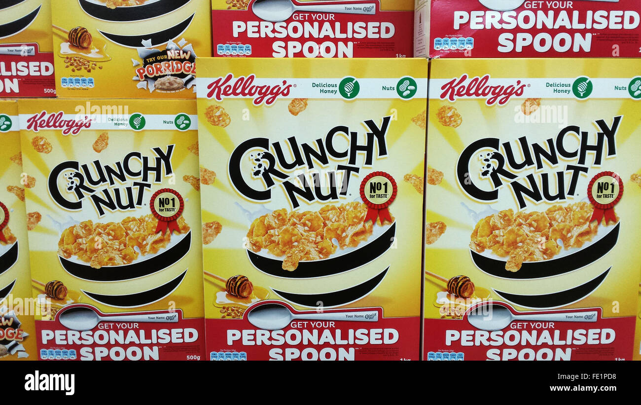 Kellogg's Crunchy Nut Frühstücks-Cerealien Stockfoto