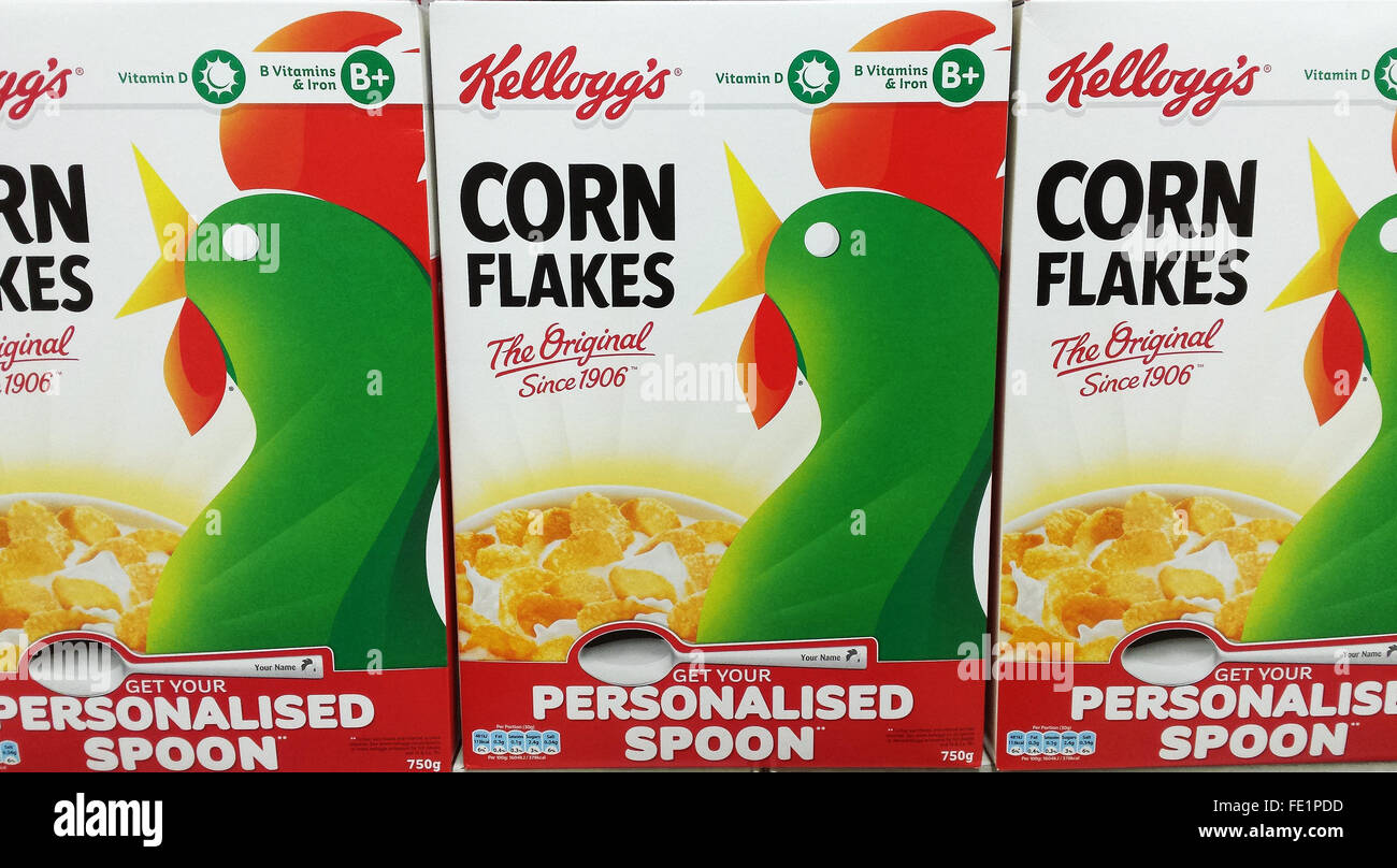 Kellogg's Corn Flakes Frühstückscerealien Stockfoto