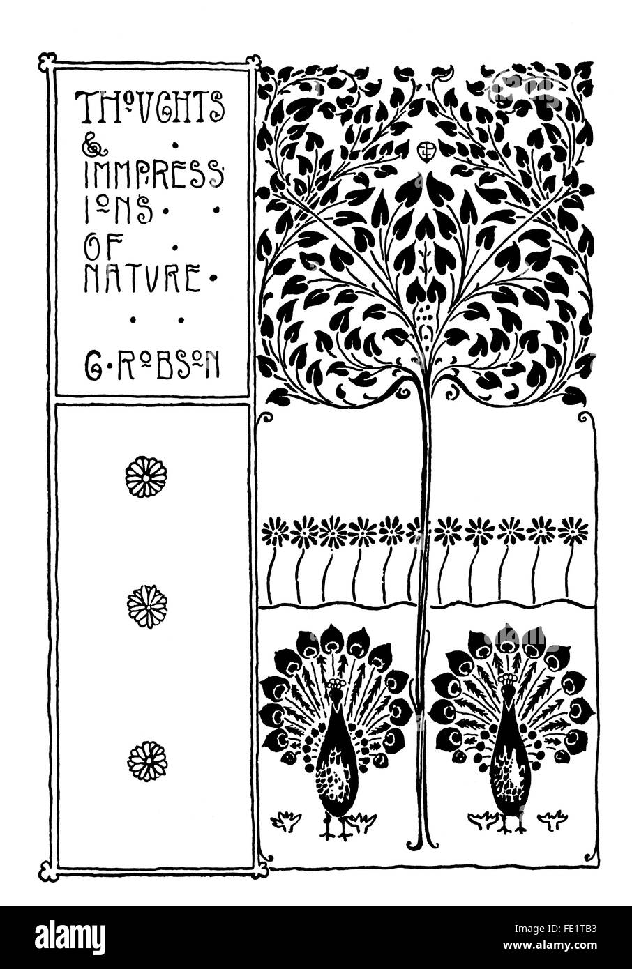 Gedanken und Eindrücke der Natur, Buch-Cover-Design von Edgar L Pattison von London, Jugendstil Linie Illustration aus dem Jahr 1897 Stockfoto