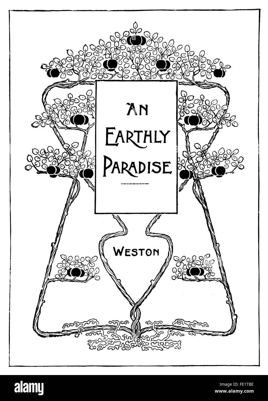 Ein irdisches Paradies von Herbert Dobby von East Molesey, Design für ein Tuch Buch Cover Jugendstil Linie Illustration aus dem Jahr 1897 Stockfoto