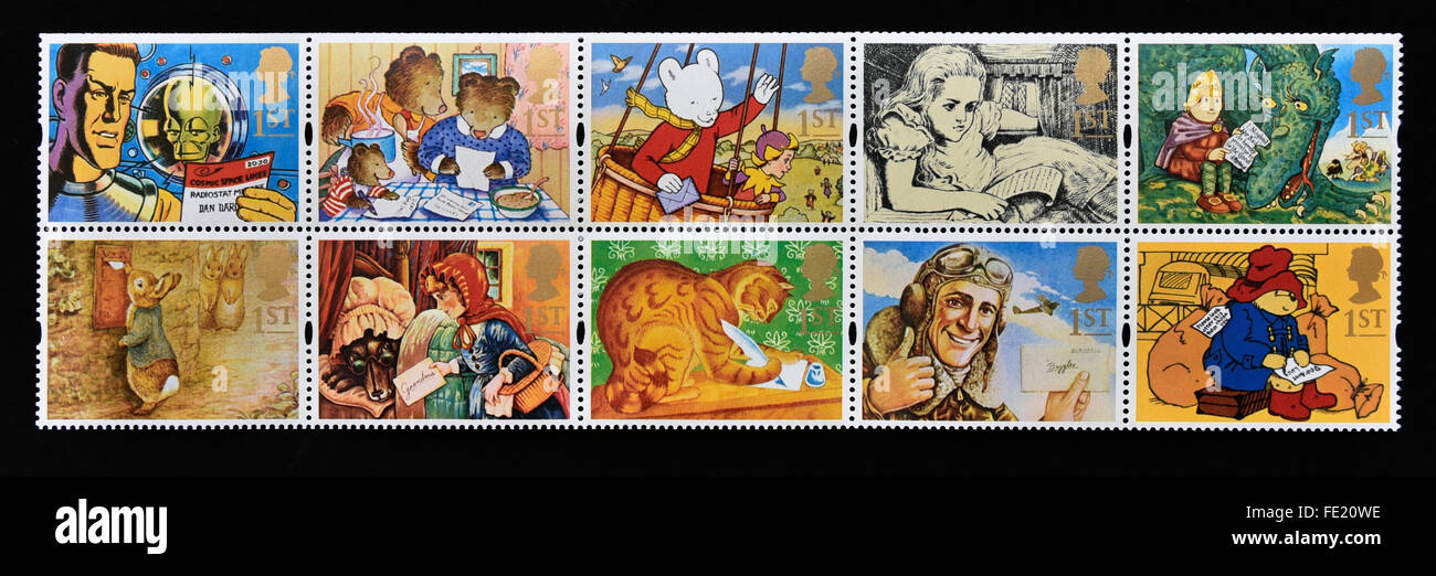 Briefmarken. Great Britain. Königin Elizabeth II. 1994. Grüße Briefmarken. "Botschaften". Zusammendrucke Block von zehn .1st. Stockfoto