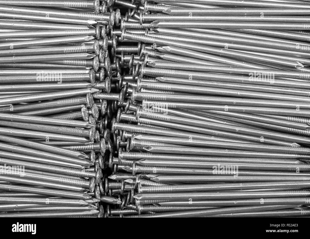Full-Frame-Hintergrund zeigt viele metallische Nägel Stockfoto