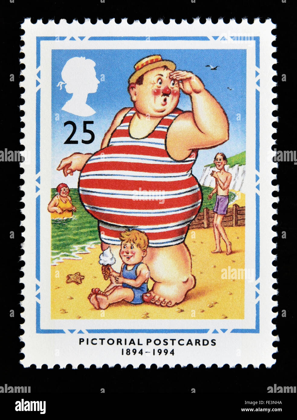 Briefmarke. Great Britain. Königin Elizabeth II. 1994. Hundertjahrfeier der bildlichen Postkarten. 1894-1994. 25p. Stockfoto