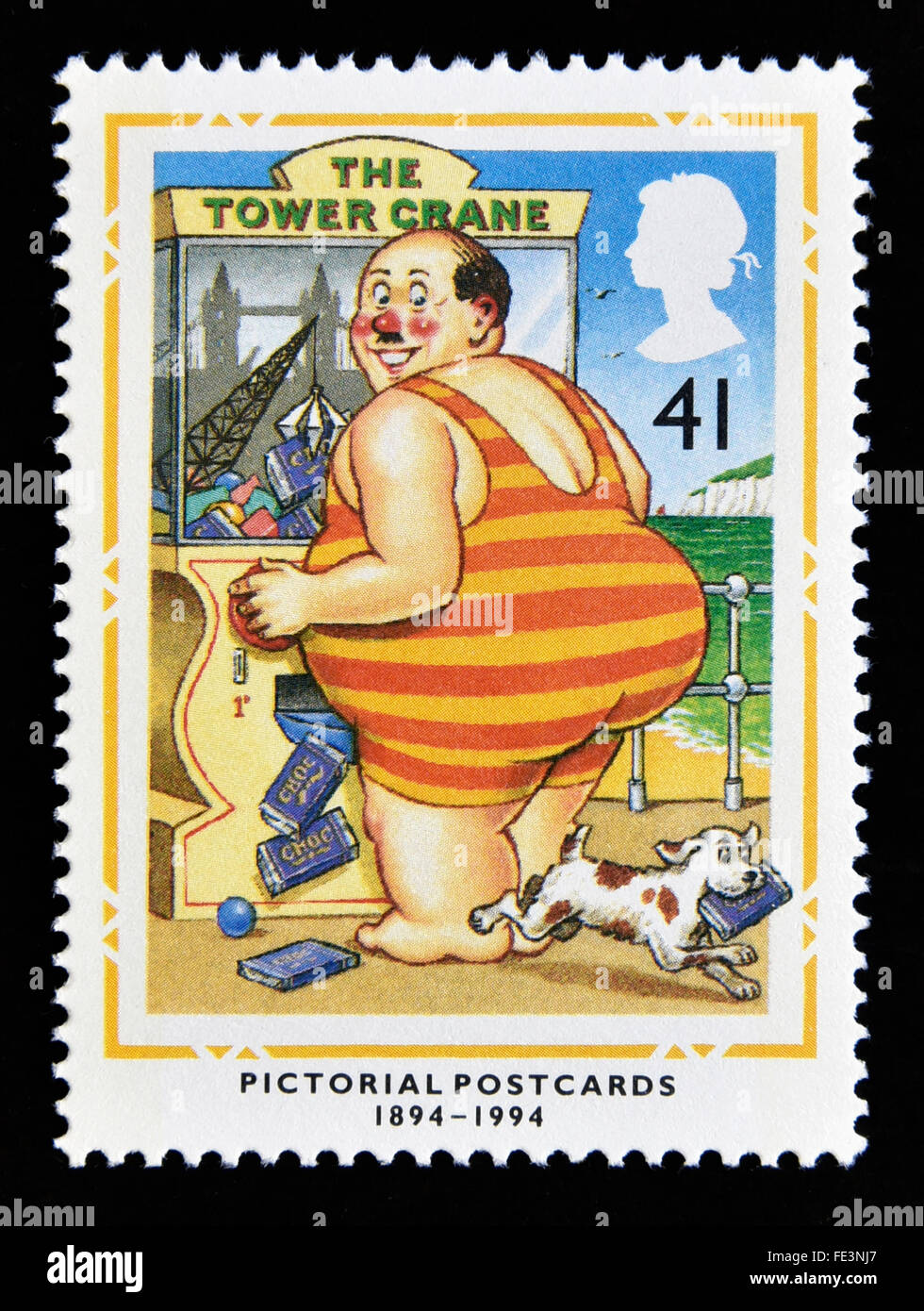 Briefmarke. Great Britain. Königin Elizabeth II. 1994. Hundertjahrfeier der bildlichen Postkarten. 1894-1994. 41p. Stockfoto