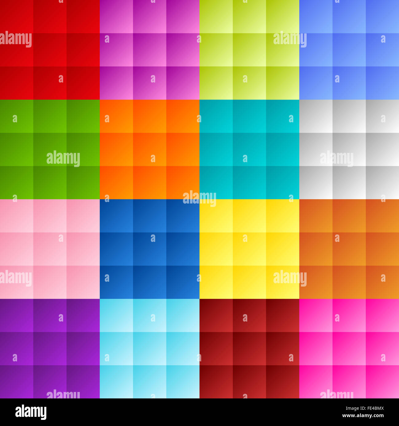 Patchwork aus bunten Quadrate oder Pixel in hellen Gradienten Farben Stockfoto