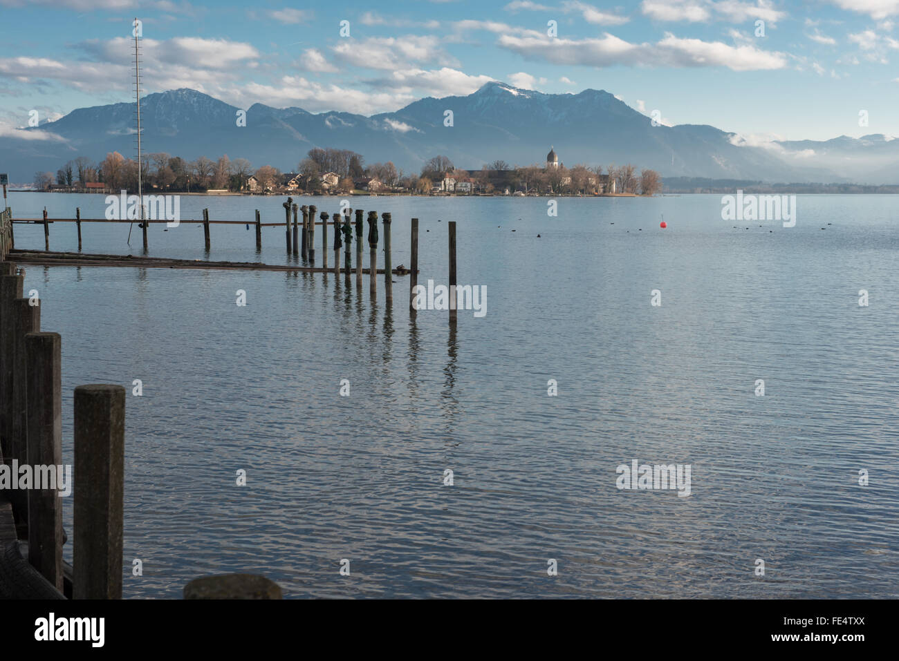 Fraueninsel im Chiemsee See bei Sonnenuntergang Stockfoto