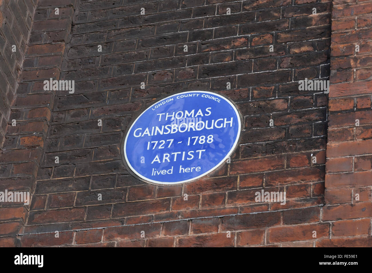 Eine blaue Gedenktafel für Thomas Gainsborough Künstler (1727-1788) an einer Wand in London, Vereinigtes Königreich. Stockfoto