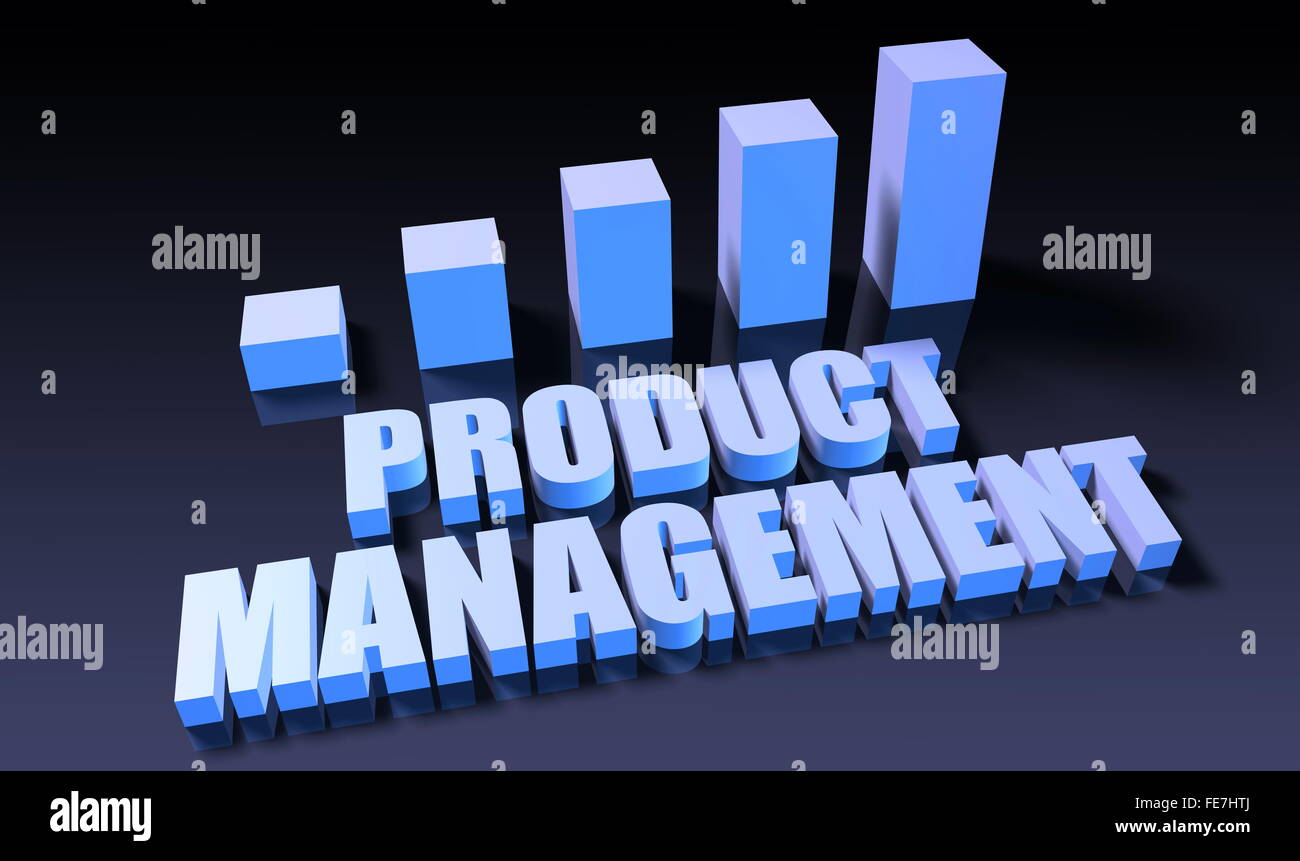 Produkt Management-Graph-Diagramm in 3d auf blau und schwarz Stockfoto