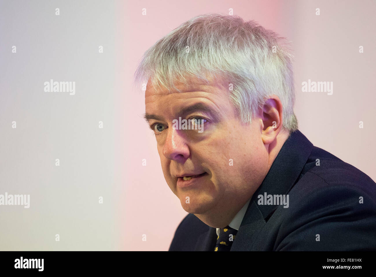 Erste Minister von Wales Carwyn Jones spricht bei einer Veranstaltung in Cardiff, Südwales. Stockfoto